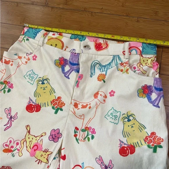 Cider Cream Wide-Leg Pants with Multicolor Fun Pet and Fruit Print - Picture 9 of 15